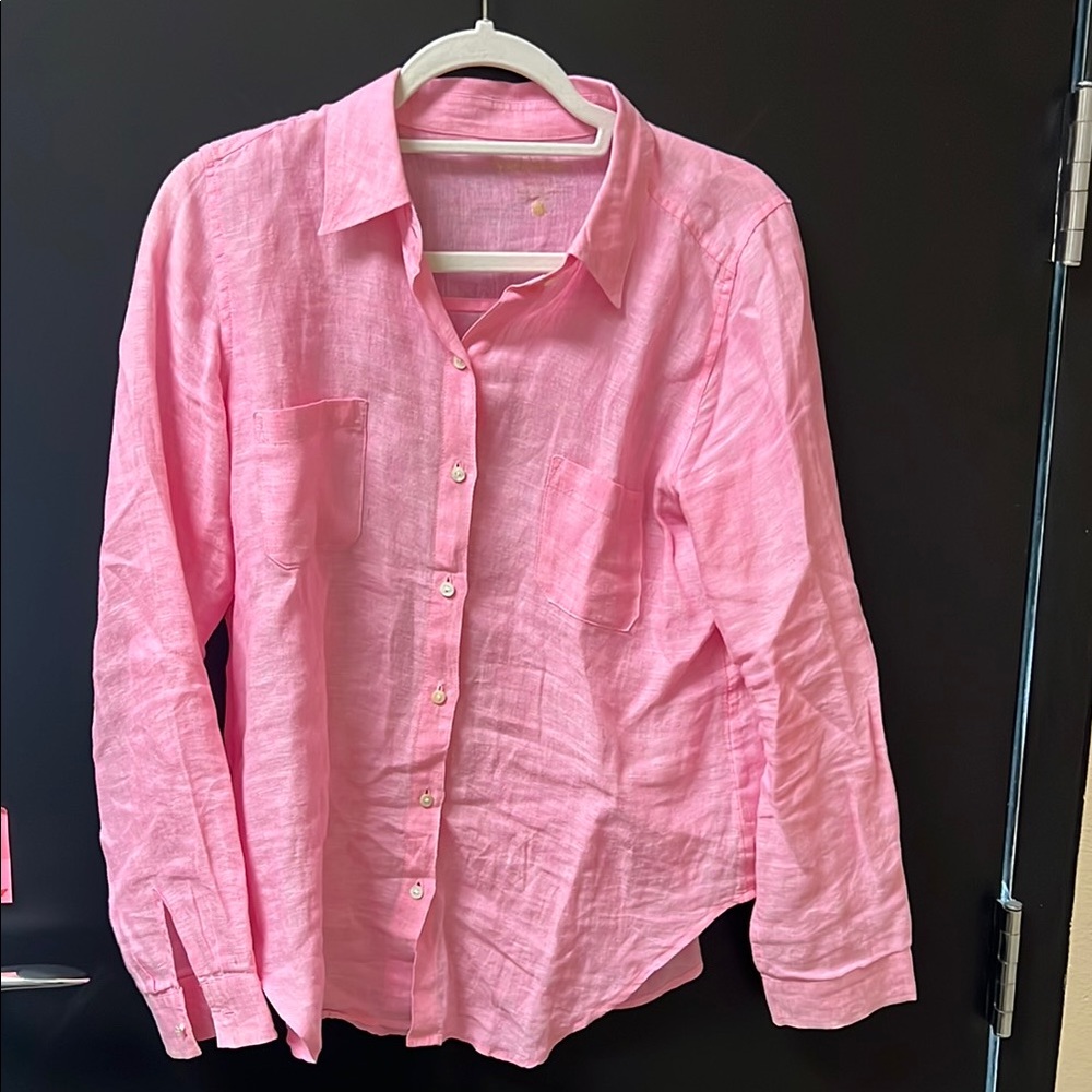 Pink Button-Up Linen Shirt lilly pulitzer